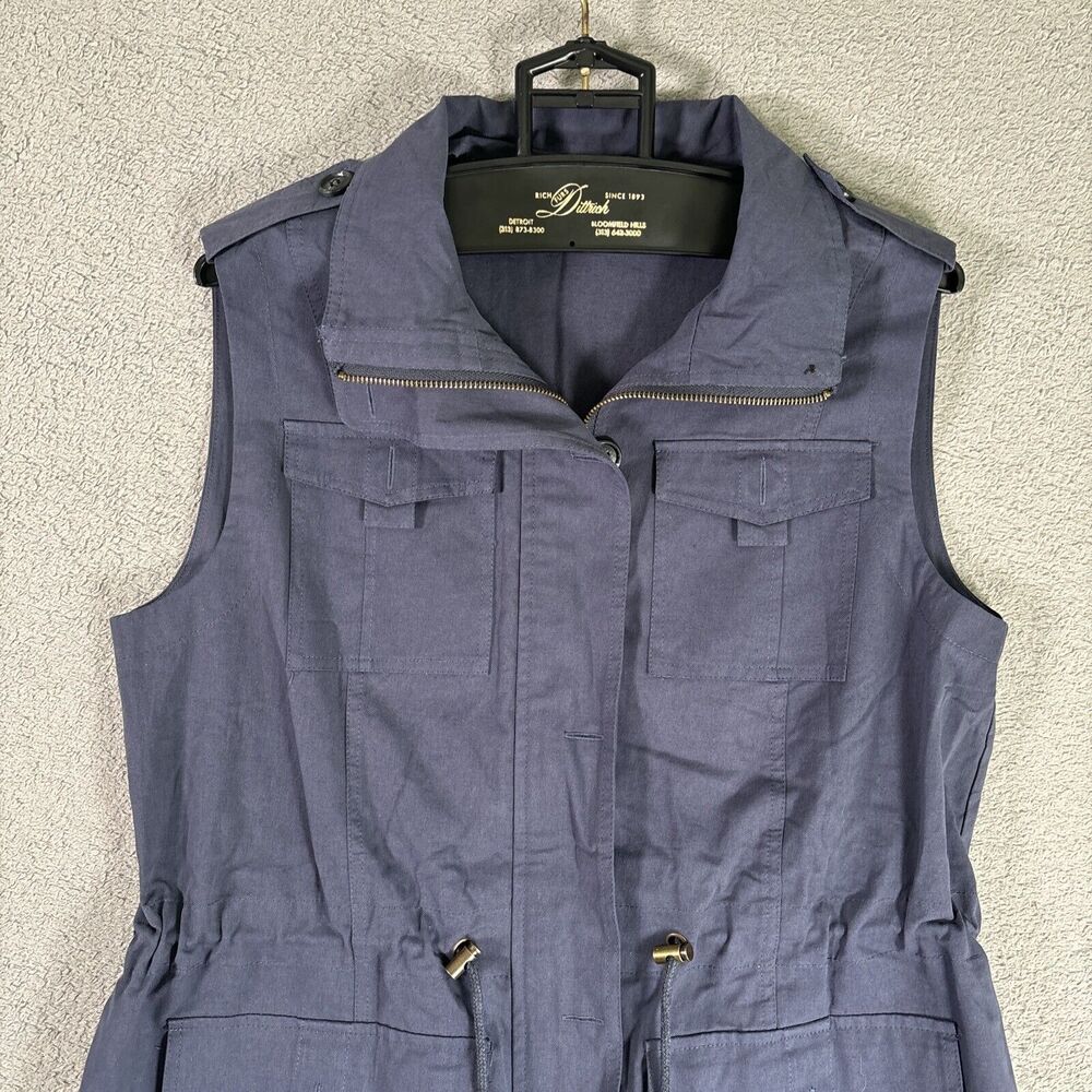 Multi Pocket Travel Vest Size 39 Inch Chest Full Zip Epaulets Blue Cinch Waist - Picture 3 of 10